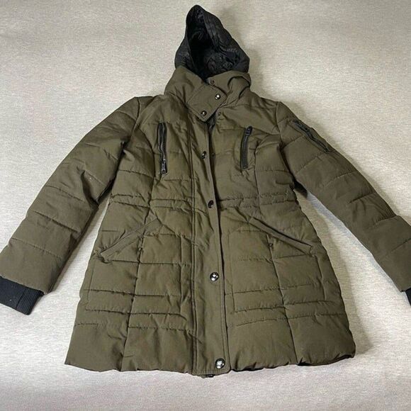 GUESS Women's Quilted Bib & Hooded Anorak Coat Puffer Jacket - Picture 7 of 11